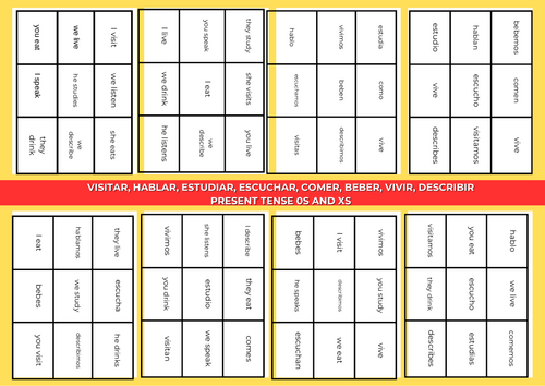 Y7Sp present tense 0s and Xs boards