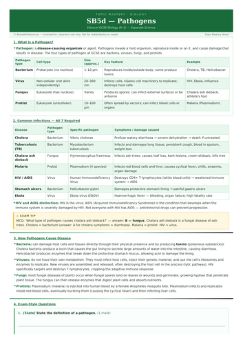 SB5d Pathogens | Edexcel GCSE Biology Topic Mastery Pack