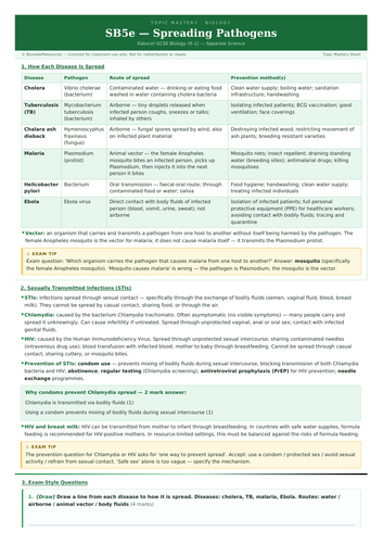 SB5e Spreading Pathogens | Edexcel GCSE Biology Topic Mastery Pack
