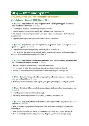 SB5j Immune System | Edexcel GCSE Biology Topic Mastery Pack