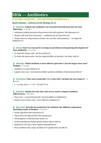 SB5k Antibiotics | Edexcel GCSE Biology Topic Mastery Pack