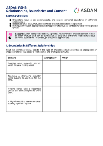 ASDAN PSHE - Introduction to Relationships, Consent and Gender Identity