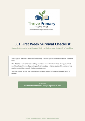 ECT First Week Survival Checklist | Free ECT Resource | New Teacher Survival Guide | Primary & Secon