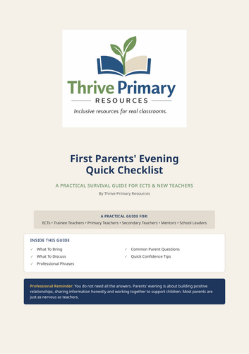 Free First Parents' Evening Quick Checklist | ECT, PGCE & New Teacher Survival Guide