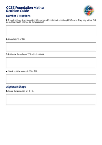 GCSE Foundation Maths - Revision Sheet 2