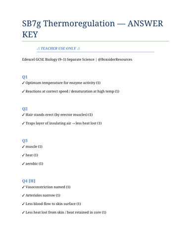 SB7g Thermoregulation | Edexcel GCSE Biology Topic Mastery Pack