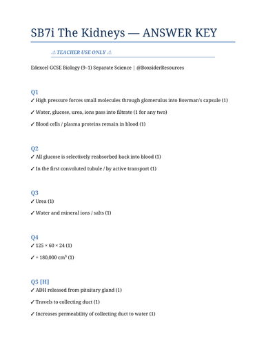 SB7i The Kidneys | Edexcel GCSE Biology Topic Mastery Pack