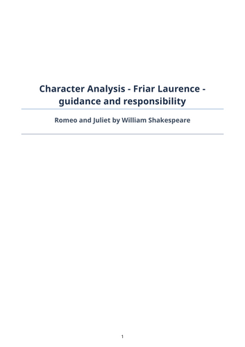 Romeo and Juliet – William Shakespeare – Character Analysis: Friar Laurence