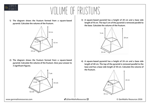 Volume of Frustums - Maths GCSE Worksheet