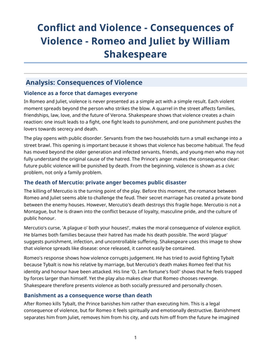 Romeo and Juliet – William Shakespeare – Consequences of Violence
