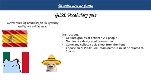 AQA GCSE Spanish end of year vocabulary quiz