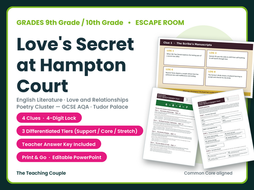 Love & Relationships Poetry Escape Room | Y10 GCSE Lit | Tudor Theme | KS4 / GCSE