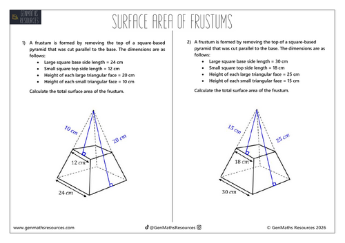 Surface Area of Frustums - Maths GCSE Higher Worksheet