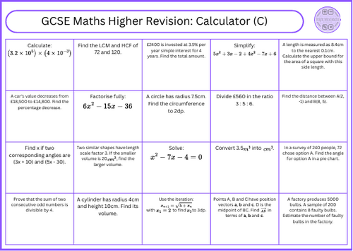 GCSE Maths Higher Revision Calculator (C)
