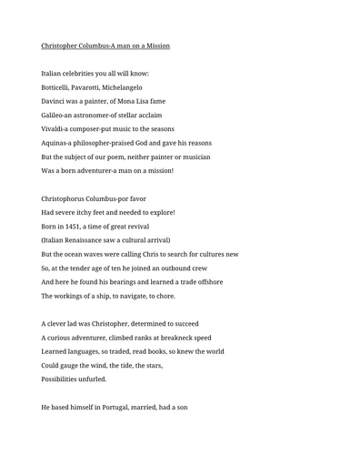 Christopher Columbus Poem