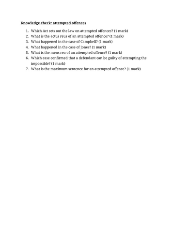 Knowledge checks for paper 1 criminal law content