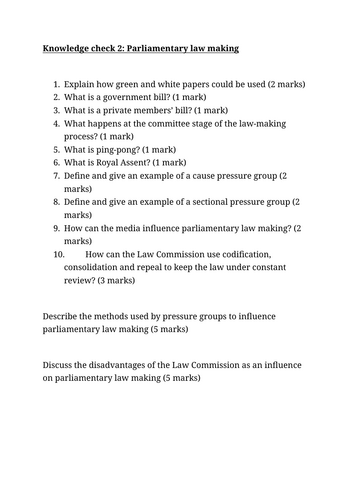 Knowledge checks for law making topics