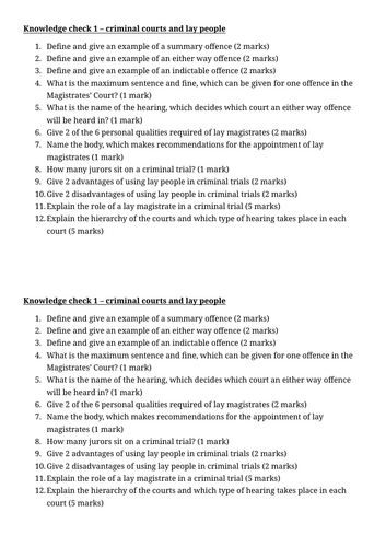 Knowledge checks english legal systems topics