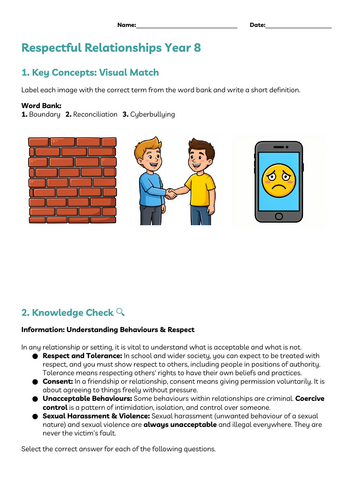 Statutory RSE workbook year 8