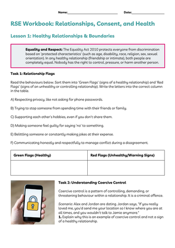 Statutory RSE workbook year 9