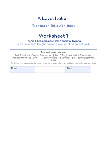 Italian A level Translation  booklet