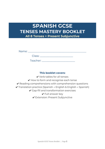 SAMPLE - SPANISH GCSE Tense Mastery Booklet