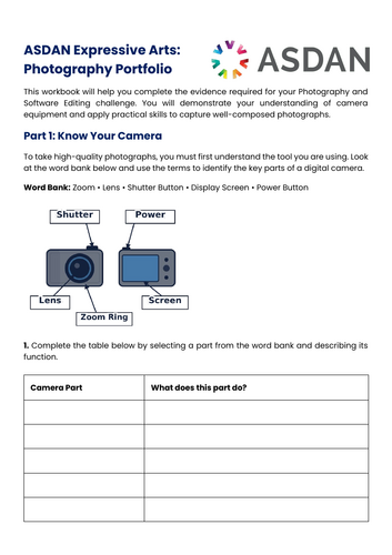 ASDAN Expressive Arts - Photography and Software Editing