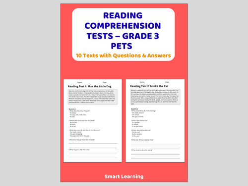 Pets Reading Comprehension Tests | Grade 3 Reading Assessments