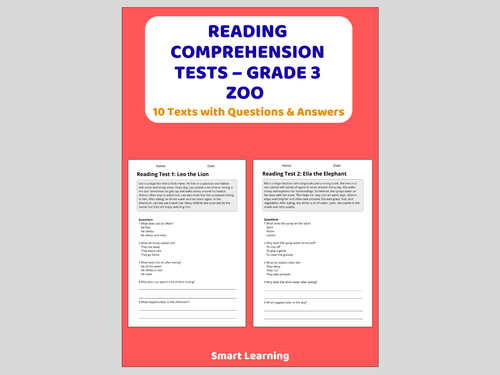 Zoo Reading Comprehension Tests | Grade 3 Reading Assessments
