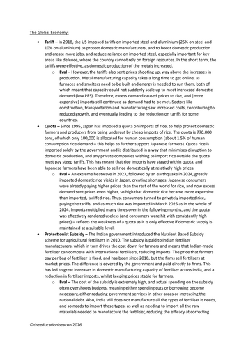 IBDP SL Global Economy Examples