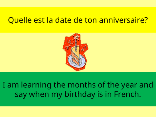 French months and birthdays powerpoint for key stage 2 learners.
