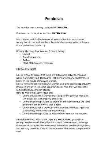 Sociology- Feminism