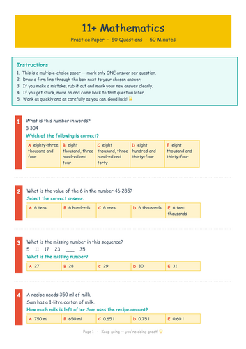 11+ Maths Practice Paper — Slough Consortium Style (50 Questions + Answer Key)