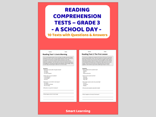 A School Day Reading Comprehension Tests | Grade 3 Reading Assessments