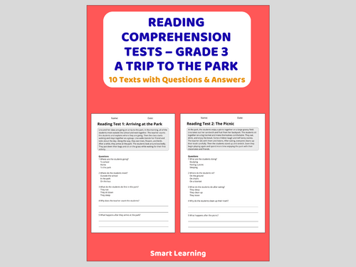 A Trip to the Park Reading Comprehension Tests | Grade 3 Reading Assessments