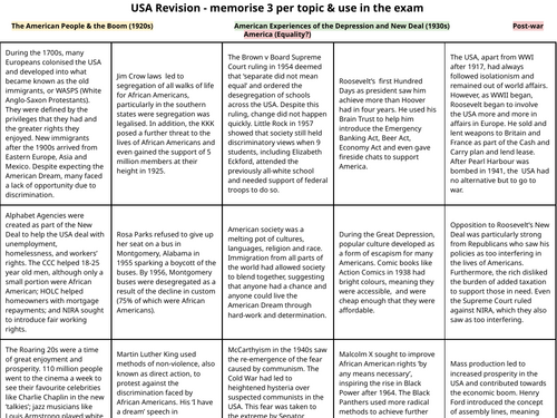 AQA GCSE History USA Core Knowledge