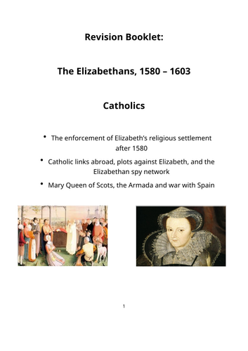 OCR Elizabethans, Topic 2 Catholics Revision Booklet