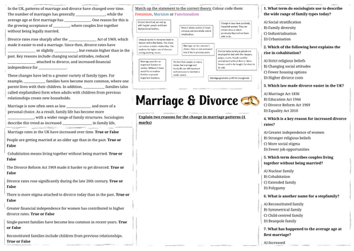GCSE Sociology - WJEC/ EDUQAS - Family unit - revision worksheets