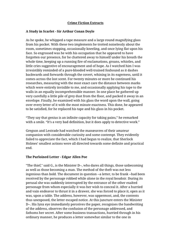 Crime Fiction Extracts Worksheet