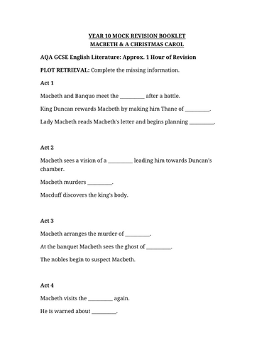 Macbeth Revision Booklet