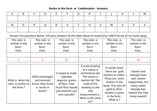 Ratios in the form 1:n Codebreaker