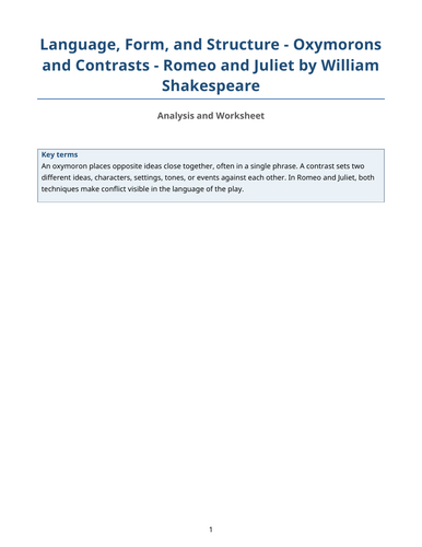 Romeo and Juliet – William Shakespeare – Oxymorons and Contrasts