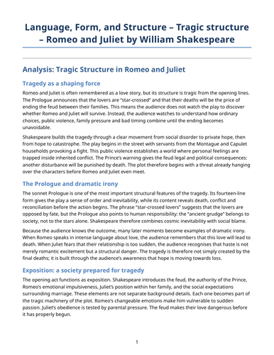 Romeo and Juliet – William Shakespeare – Tragic Structure