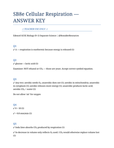 SB8e Cellular Respiration | Edexcel GCSE Biology Topic Mastery Pack