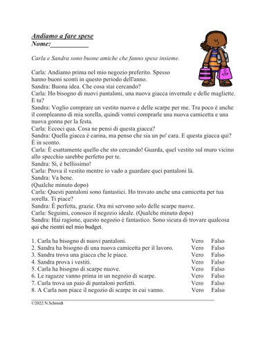 Italian Shopping Reading: Andiamo a fare spese Lettura