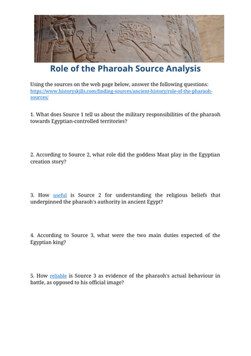 Role of the Ancient Egyptian Pharaoh Source Analysis Worksheet