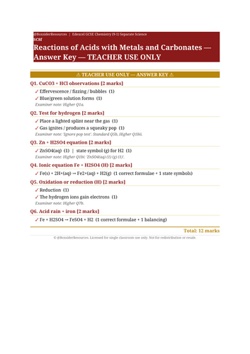 SC8f Reactions of Acids with Metals and Carbonates | Edexcel GCSE Chemistry Topic Mastery Pack