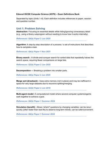 EDEXCEL IGCSE COMPUTER SCIENCE REVISION NOTES