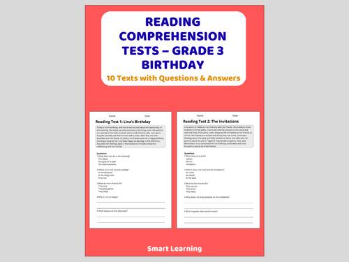 Birthday Reading Comprehension Tests | Grade 3 Reading Assessments