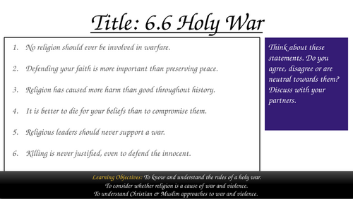 AQA GCSE Religious Studies Theme D: Religion, Peace and Conflict – Holy War (Lesson 6)